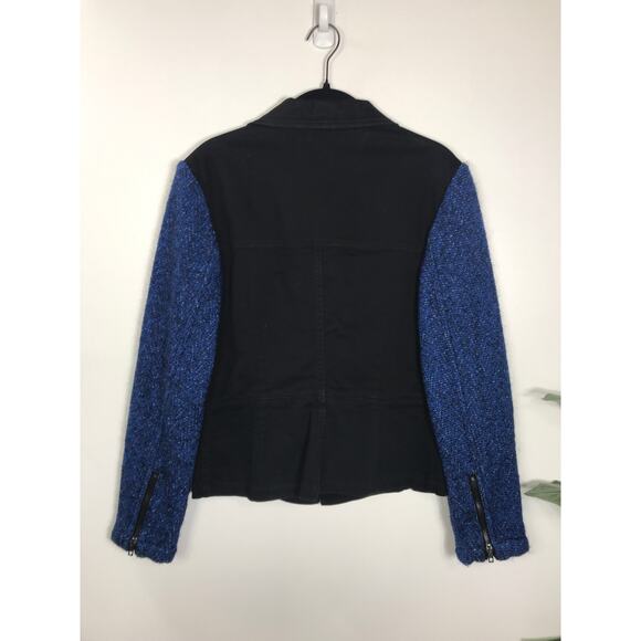 Stella McCartney Black Denim Mixed Blue Wool Sleeves Zip Jacket 44/ Medium - Picture 4 of 11